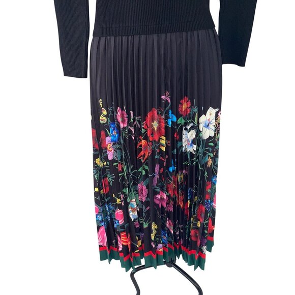 Dalia MacPhee Womens Skirt Dress Size Large Black Knit Accordian Floral New - Picture 9 of 9